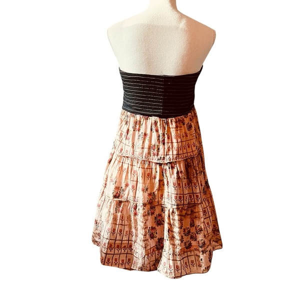 Muchacha Strapless Black and Peach Colored Tiered Midi Casual Dress Size Medium - Picture 3 of 15